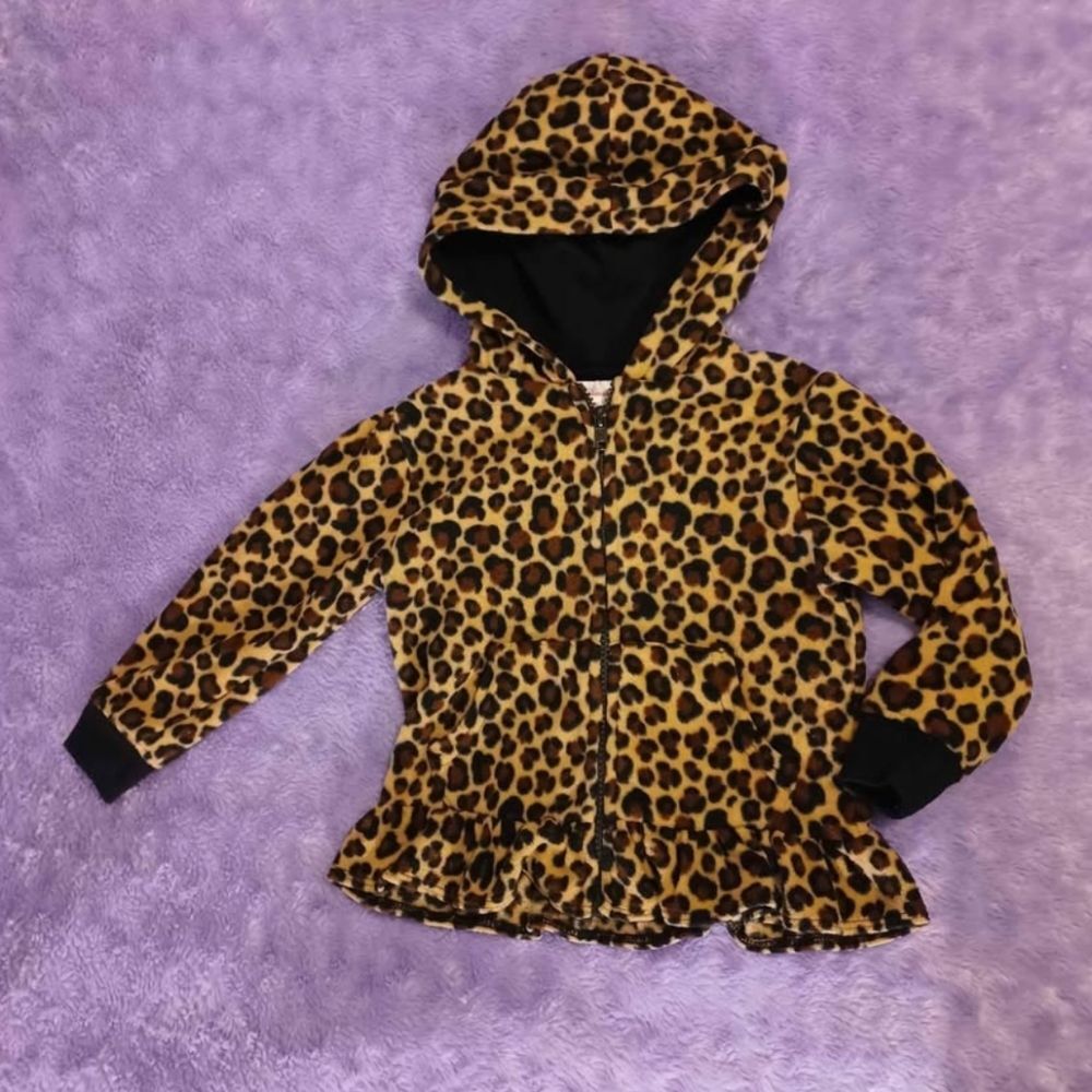 Garanimals Plush Zip Up Hooded Sweatshirt Leopard Ruffled Hemline size 24 months